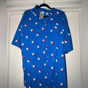 Target Blue Short-Sleeve Button-Up with Red & White Popsicle Print